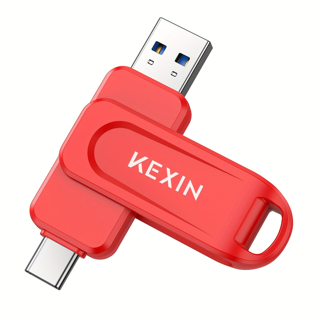 KEXIN USB Stick USB 2.0 32GB 64GB 128GB USB 2.0 USB C Flash Drive 2-in-1 Thumb Drive Rotating Type C Memory Stick For IPhone 15/16 Smart TV Car Audio Smartphone Tablet