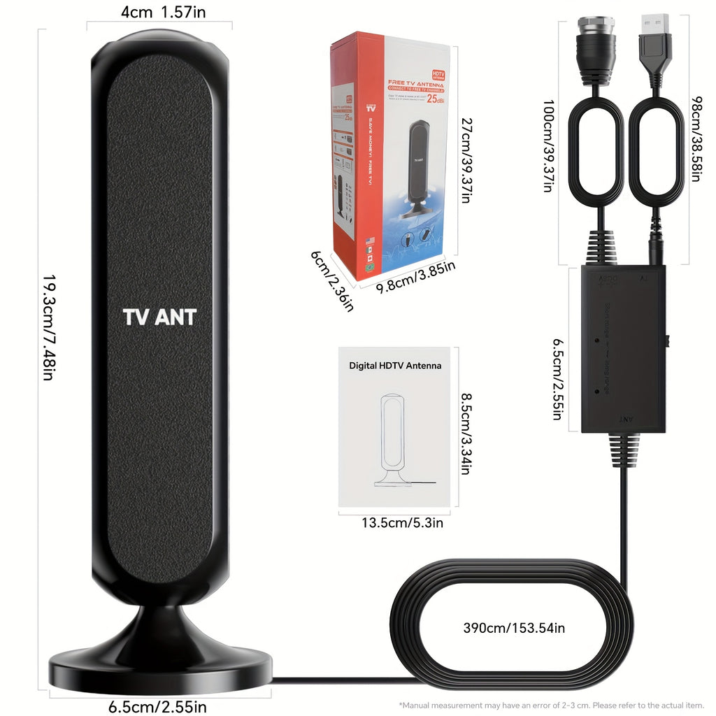 Indoor Satellite TV Antenna With A Range Of 200 Kilometers, Featuring HD 1080P And 4K Signal Amplification. Cable Length: 16 InchesIt Delivers 360° Enhanced Signal Stability For Local Channels, Providing Access To All Free-to-air Channels. Ideal For