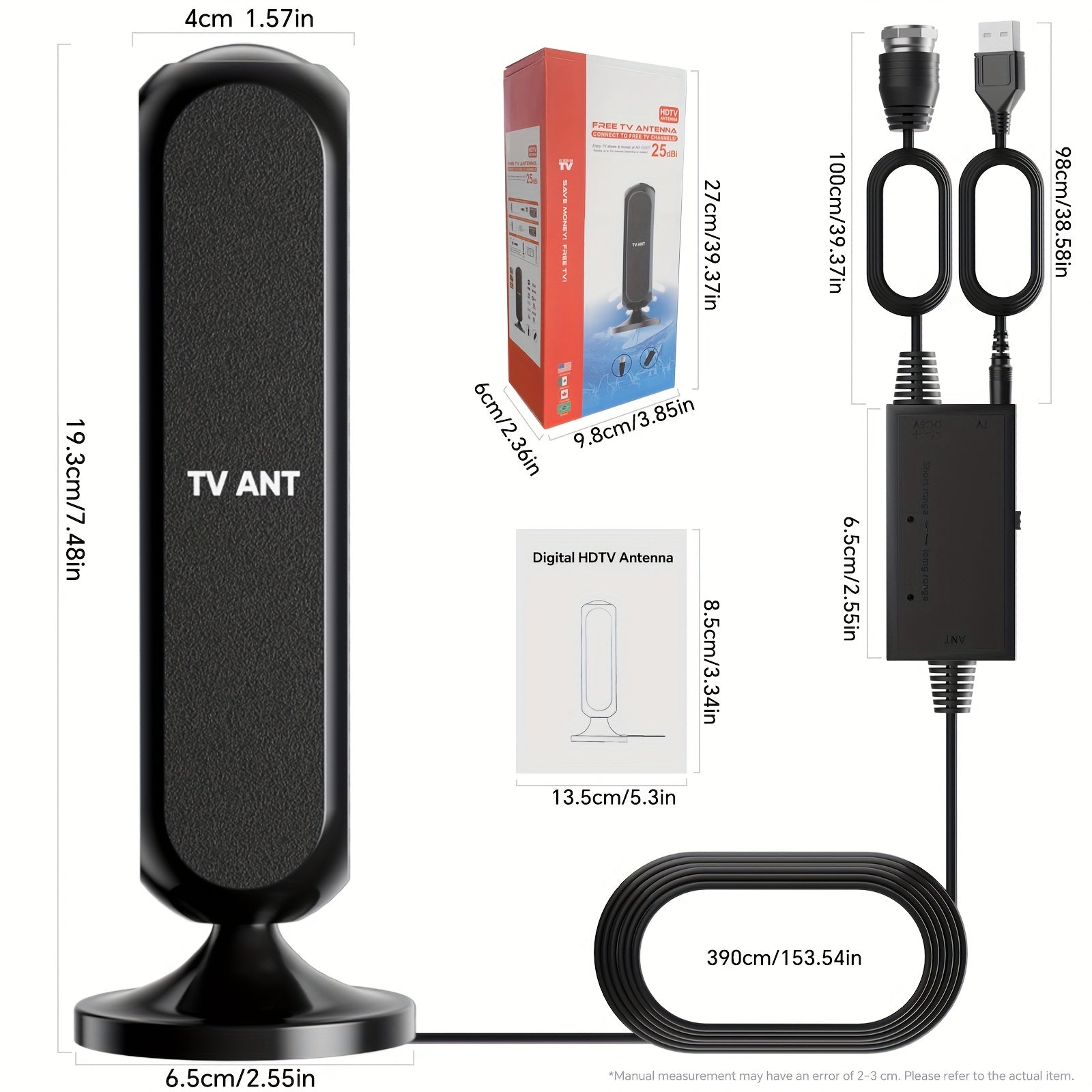 Indoor Satellite TV Antenna With A Range Of 200 Kilometers, Featuring HD 1080P And 4K Signal Amplification. Cable Length: 16 InchesIt Delivers 360° Enhanced Signal Stability For Local Channels, Providing Access To All Free-to-air Channels. Ideal For