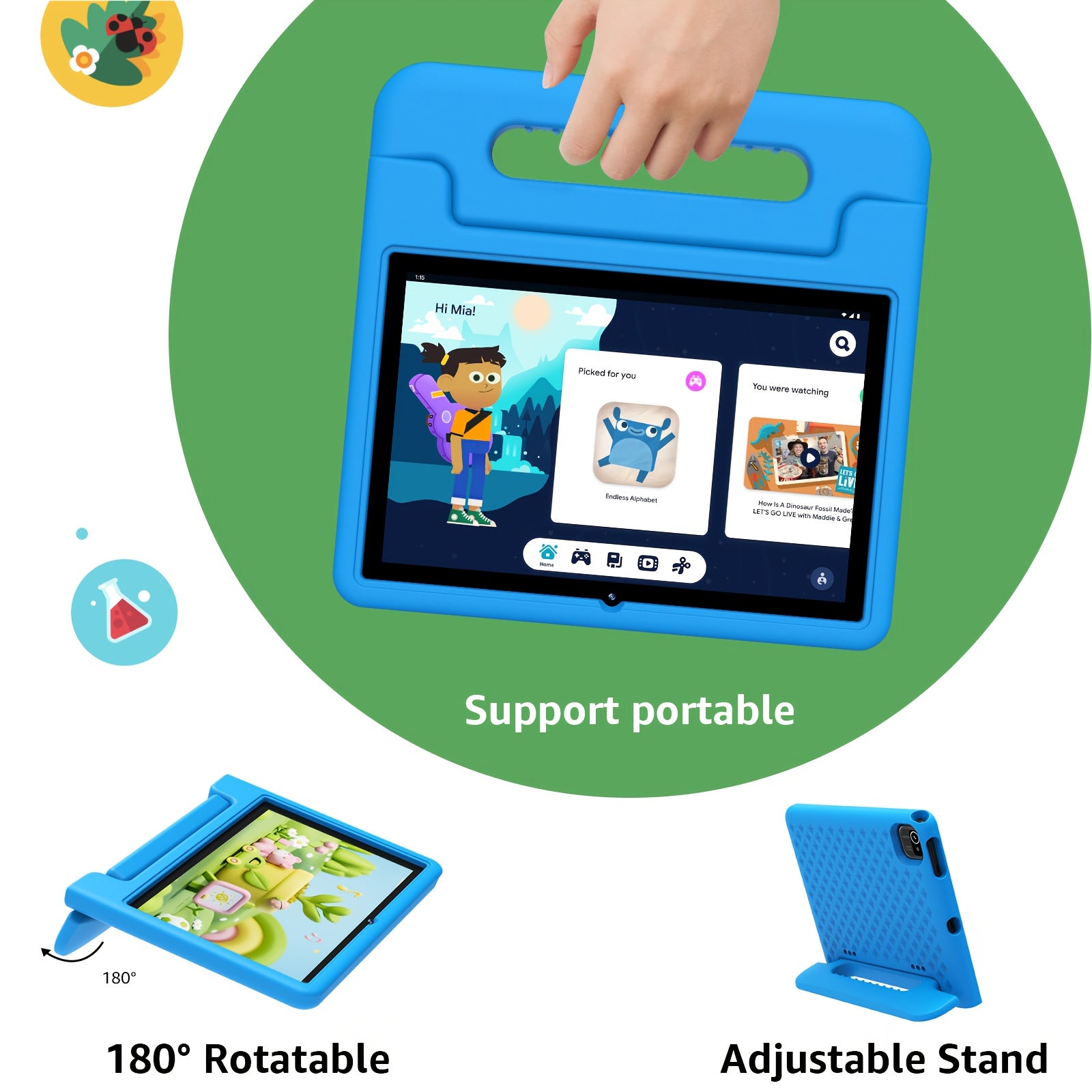 [Halloween Christmas Gift] Apolosign 2025 10.1 Inch Android 13/14/15 Kids Tablet, (3+5)GB RAM+64GB ROM, 4+32GB, 8-Core, Wifi 6, 5MP+2MP, 1280*800 HD Display, Parental Control, Educational, Shockproof & Handheld Case, Kids Space, Halloween Christmas Gift,