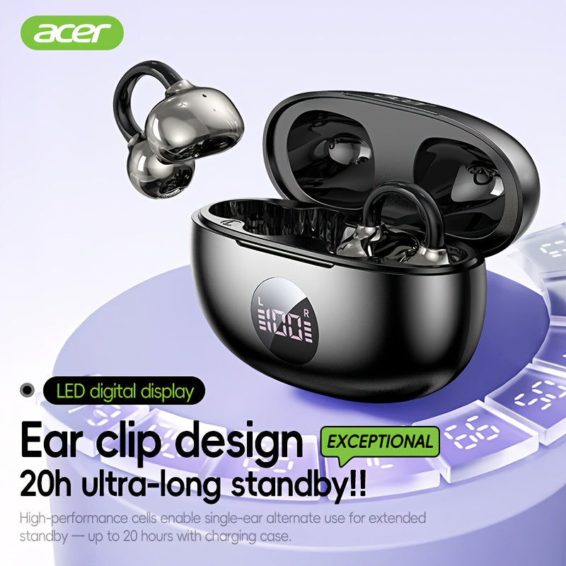 [Acer] True Wireless Earbuds with Microphone, TWS Semi-In-Ear Headphones with ENC Noise Cancellation, Touch Volume, Wireless Sports Earhooks, LED Display Charging Case, Half Open Back, HD Talk, Compatible with Mobile Phones, Rechargeable Battery