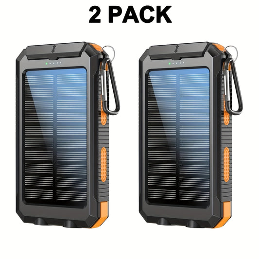 2pcs Solar Charger 20000mAh, 40000mAh, Portable Dual USB Output Solar Charging Panel, Fast Charging External Battery Pack, Built-in LED Flashlight Emergency Model For Hiking. (Pack Of 2)