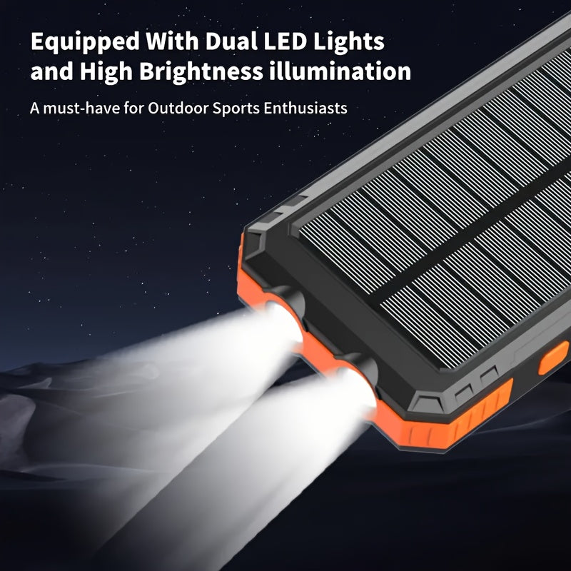 2pcs Solar Charger 20000mAh, 40000mAh, Portable Dual USB Output Solar Charging Panel, Fast Charging External Battery Pack, Built-in LED Flashlight Emergency Model For Hiking. (Pack Of 2)