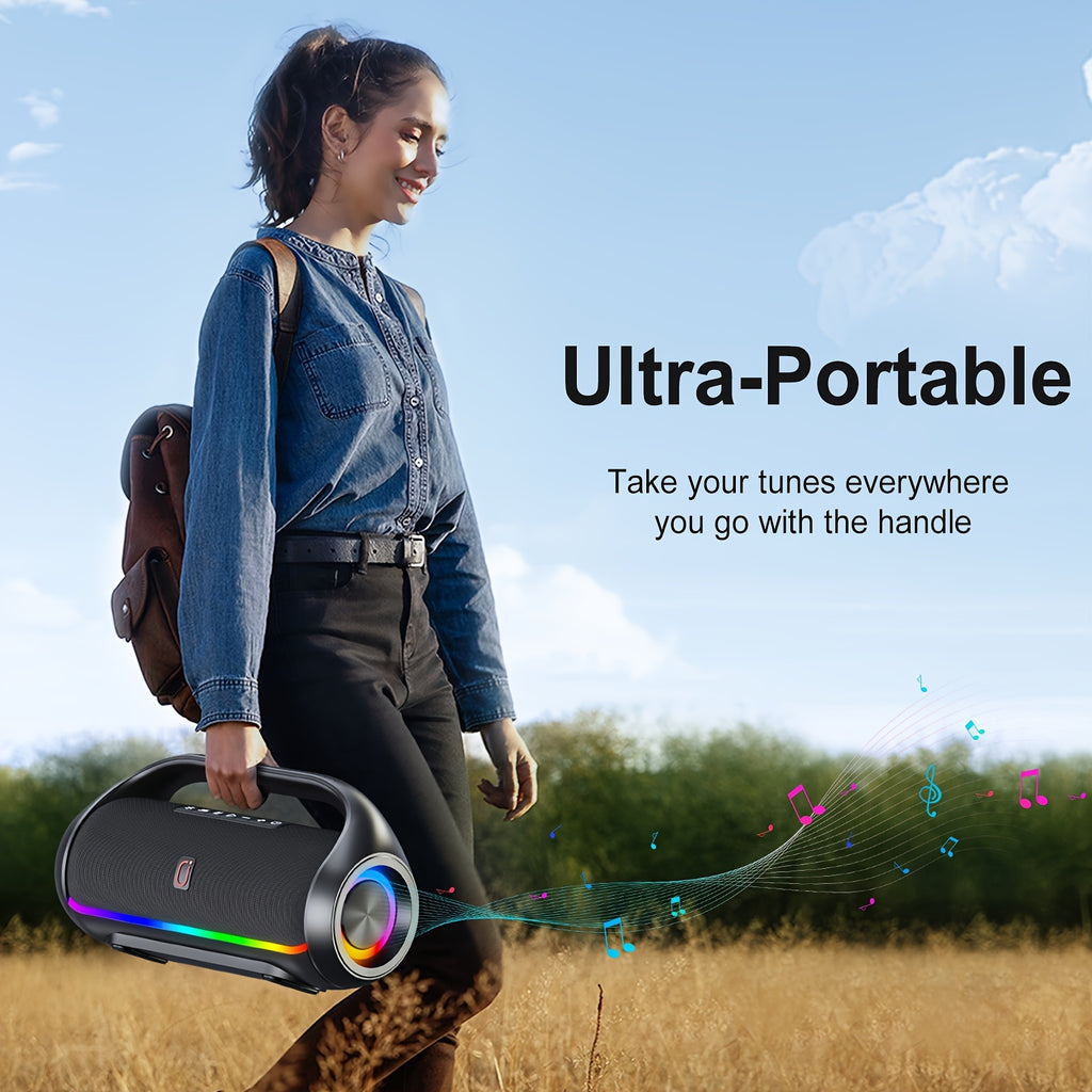 JYX D20 Portable Outdoor Wireless Bass Speaker - Features 3D Surround Sound, Stunning RGB Lighting, Wireless Stereo Capability - Delivers Powerful Deep Bass, Ideal for Parties, Boombox for Both Indoor And Outdoor Use, Perfect Christmas Gift