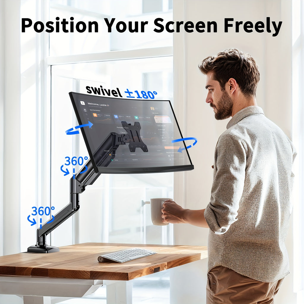 Adjustable 13-32 Inch Gas Spring Monitor Arm Mount, Full Motion Swivel/Rotate, Ergonomic Home Office Computer Stand with Clamp/Grommet - Perfect for 4.4 to 19.8 Lbs Monitors, Space-Saving Design for Comfortable Working Experience