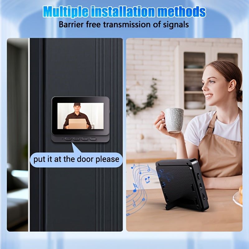 1 Set Smart Wireless Video Doorbell, No WIFI, 4.3"Display Screen, SD Monitor, Waterproof, Two-Way Audio, 2.4G Wireless Connection, 120° Angle, No APP, Highquality Lens Doorbell Camera, Rechargeable Battery