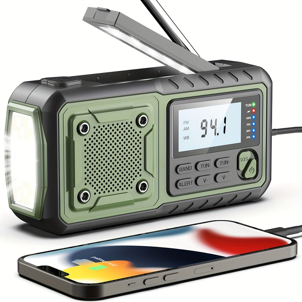 5000mAh Emergency Radio Hand Crank Weather Radio, Solar Powered Hand Crank Portable NOAA AM FM Battery Powered Radio with Flashlight Weather Alert, SOS Alert And Reading Light, Family Gift Survival Geara