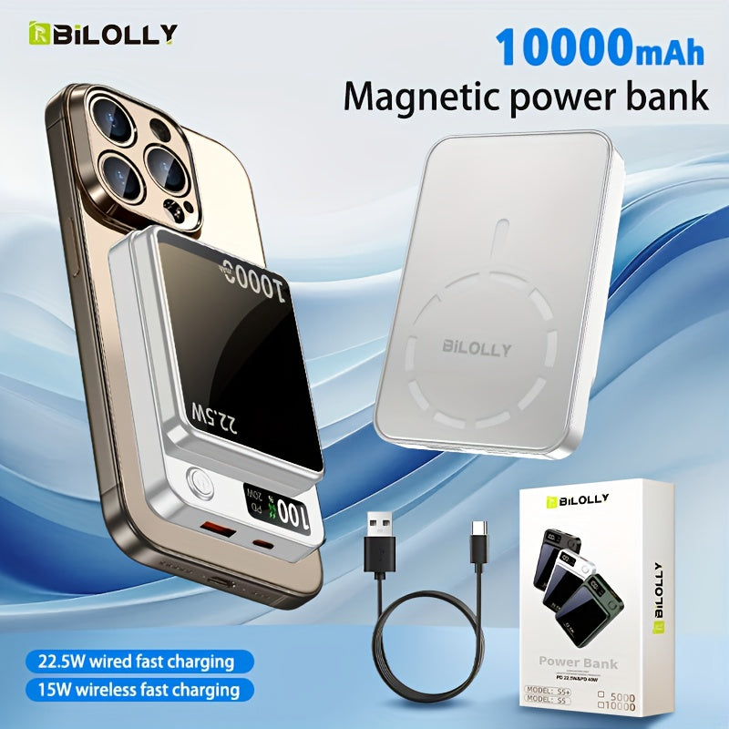 10000/5000Mah Power Bank Portable Wireless Charger, 22.5W PD And QC Fast Charging, Magnetic Wireless Charging Pack, USB Type-C, LED Power Display, Rechargeable Lithium Polymer Battery for Android/Iphone Devices
