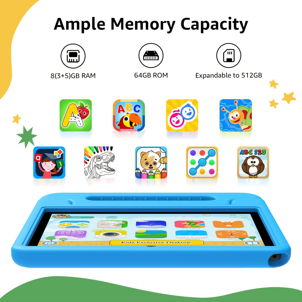 [Halloween Christmas Gift] Apolosign 2025 10.1 Inch Android 13/14/15 Kids Tablet, (3+5)GB RAM+64GB ROM, 4+32GB, 8-Core, Wifi 6, 5MP+2MP, 1280*800 HD Display, Parental Control, Educational, Shockproof & Handheld Case, Kids Space, Halloween Christmas Gift,
