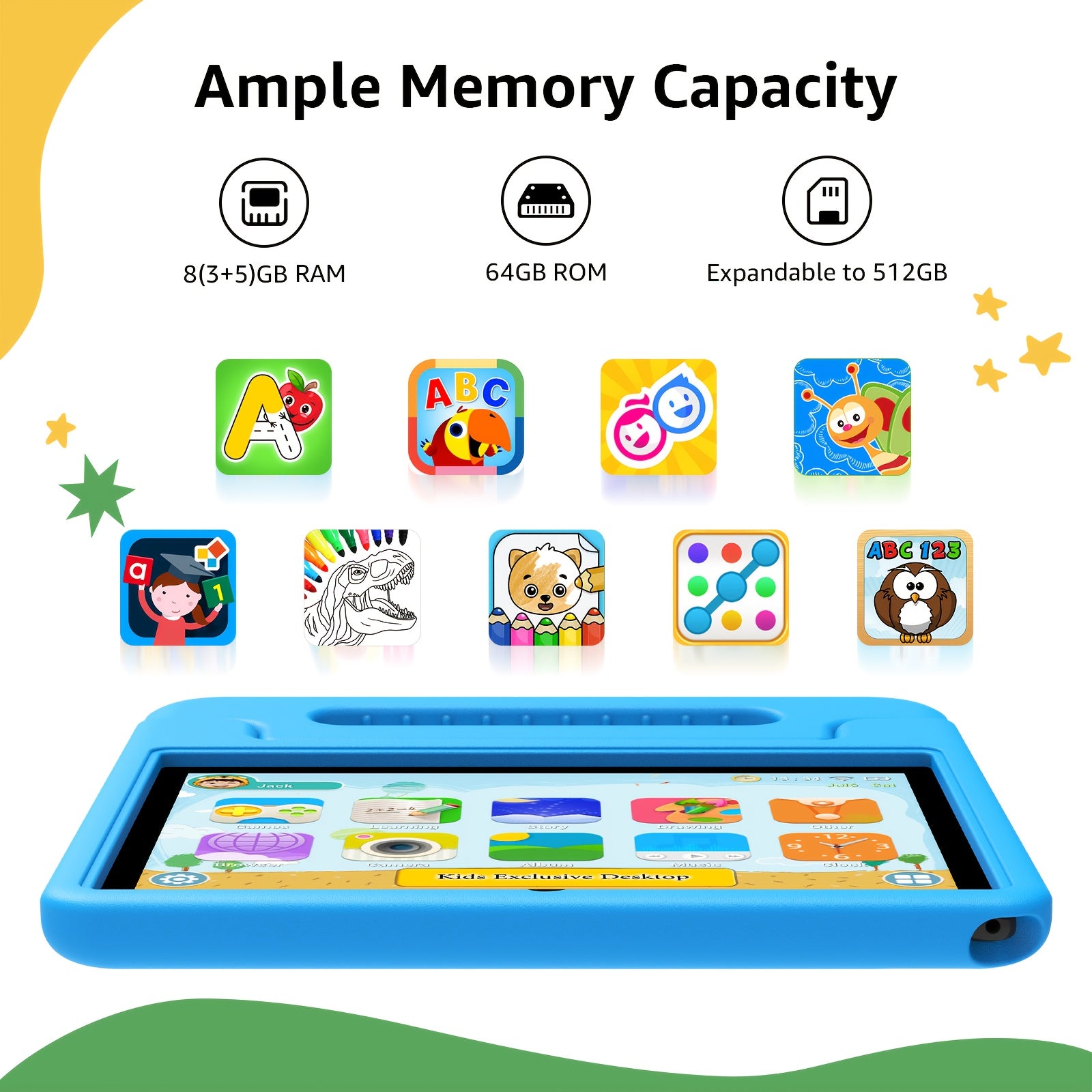 [Halloween Christmas Gift] Apolosign 2025 10.1 Inch Android 13/14/15 Kids Tablet, (3+5)GB RAM+64GB ROM, 4+32GB, 8-Core, Wifi 6, 5MP+2MP, 1280*800 HD Display, Parental Control, Educational, Shockproof & Handheld Case, Kids Space, Halloween Christmas Gift,