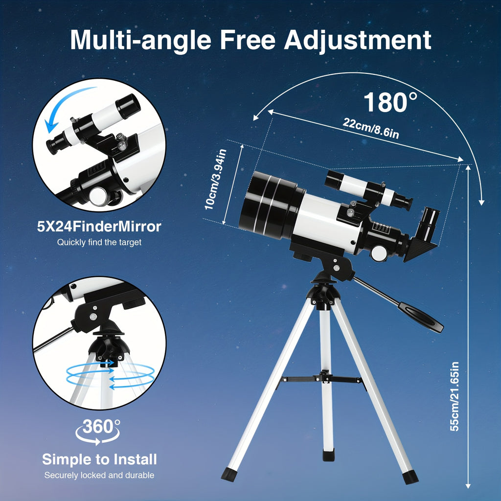 150X Telescope, 70mm Aperture Telescope For Adults High Power, Portable Monocular Telescope With Tripod Phone Holder, Eyepiece, Barlow Lens, Perfect Telescope For Nature Viewing, Education, Ideal Gifts For Lovers And Family Members