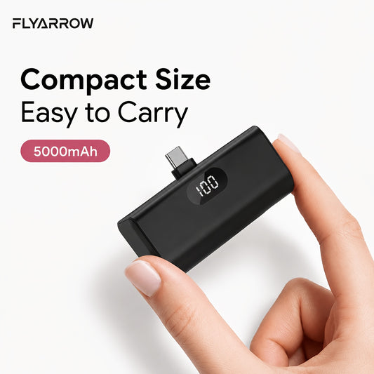[Portable Travel Charger] FLYARROW 1pc/2pcs 5000mAh Mini Power Bank for iPhone 15/16/17 Series, USB-C Portable Charger with Foldable Type-C Plug, LED Battery Display, 10W Compact Travel Backup Charger