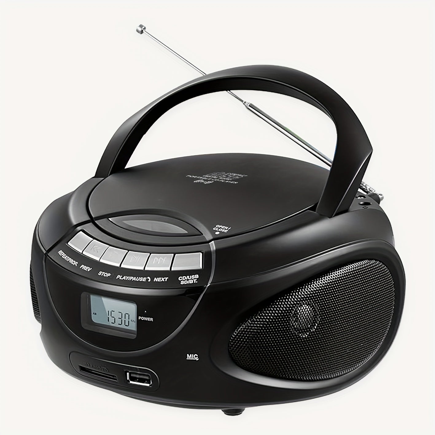 M-AMAZUP Portable CD Player Boombox with Dual Stereo Speakers, AM/FM Radio, Stereo Earphone Jack, Aux Input, USB, TF Card Player, Wireless Speaker, Multi-Functional MP3 Player, A-B Repeat, Plug & Play, 120V, M-AMAZUP