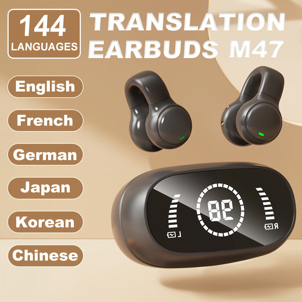 1 Pair AI Wireless On-Ear Translation Earbuds with 144 Languages Real-Time Translator, Wireless Translator Headphones, USB-C Charging & Battery- for Travel, Business, Compatible with Tablet & Smartphone (Open-Ear)