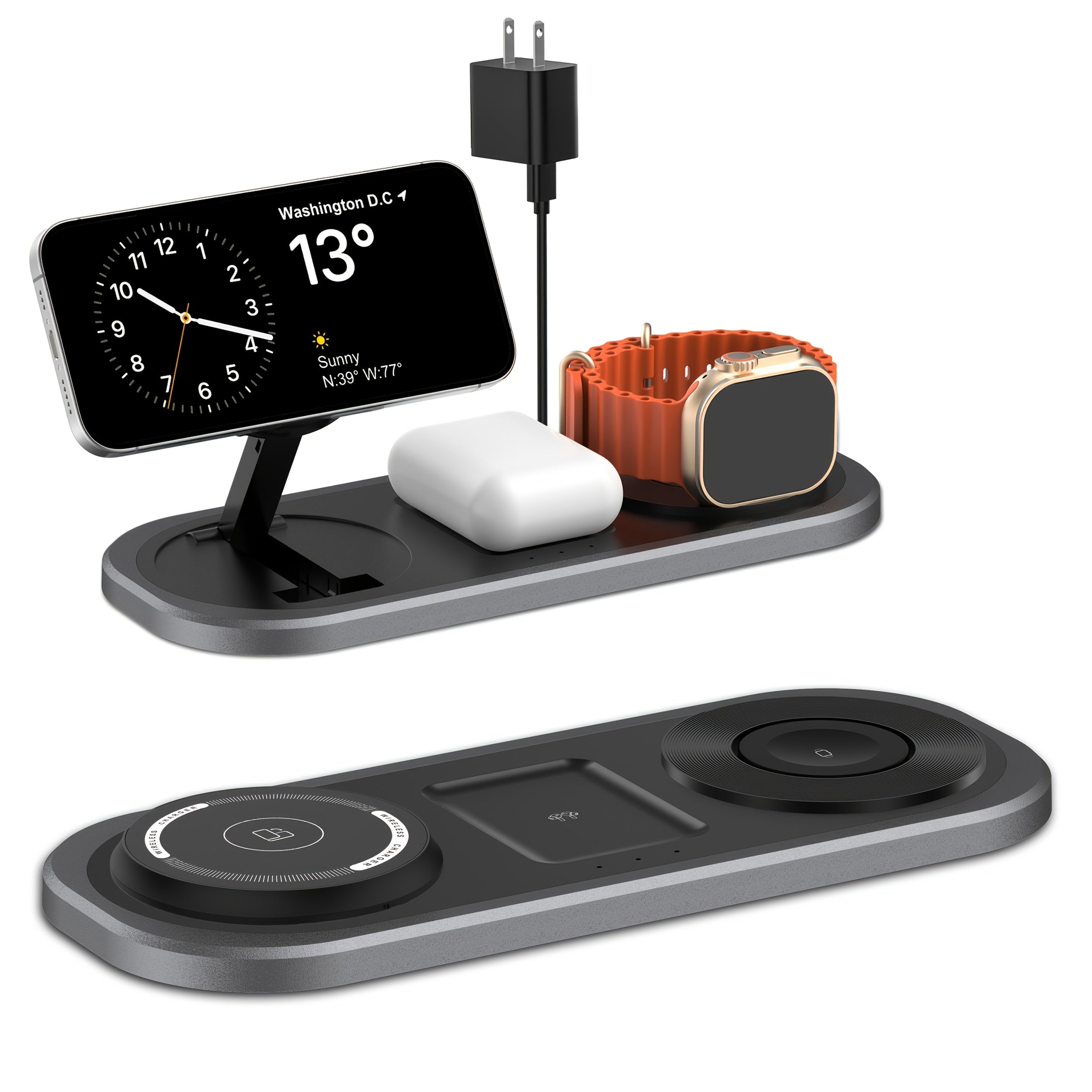 [3 in 1 Wireless Fast Charger] 3 in 1 15W Wireless Fast Charger for Iphone, Foldable Charging Station for Iphone 16/15/14/13/12/Pro Max/Pro/Mini/Plus, for Iwatch 10/9/8/7/SE/6/5/4/3/2/1/Ultra2/Ultra, for Airpods Pro/2/3/4