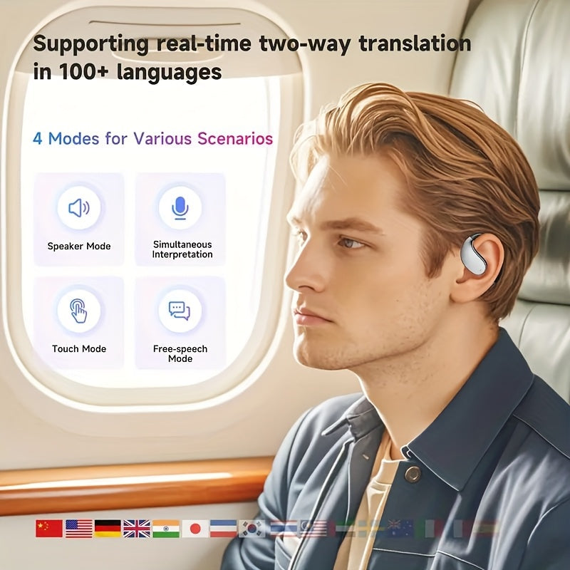 Ai Translation Headset, Bone Conducting Wireless Headset, Real-time Translation In 144 Languages, 6 Mics Intelligent Noise Cancellation, Real-time Translation Of Meeting Notes, Touch Control, Deep Bass, High-definition Voice - Suitable for Running