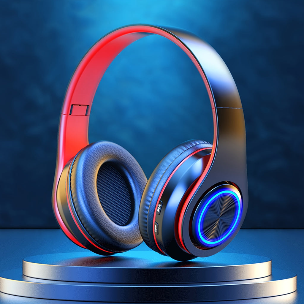 Wireless Headphones, 2025 NEW Headset Subwoofer 5.3 Mobile Computer Game Music Sports Over Ear Earphones, Headphones Wtih LED Light, Portable Folding Headphone Active Noise Canceling Headphones, Wireless Headphones with Deep Bass, USB Rechargeable