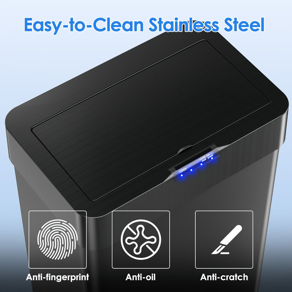 18.5 Gallon Motion Sensor Trash Can, Touchless Automatic Garbage Can, Brushed Stainless Steel Smart Bin, with Bag Holder, Soft Close Lid, for Kitchen, Office, RV, Bedroom, Living Room (Black, 60L)