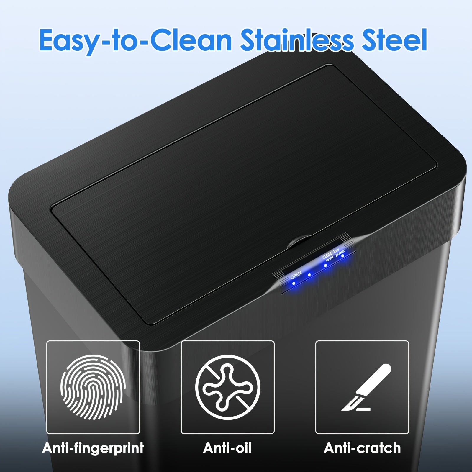 18.5 Gallon Motion Sensor Trash Can, Touchless Automatic Garbage Can, Brushed Stainless Steel Smart Bin, with Bag Holder, Soft Close Lid, for Kitchen, Office, RV, Bedroom, Living Room (Black, 60L)