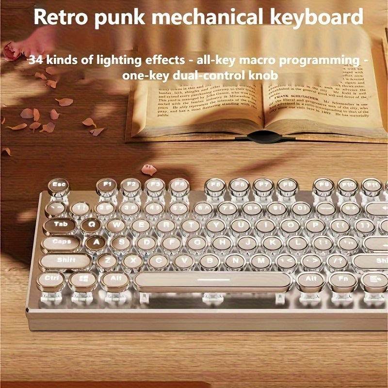 Steampunk Real Mechanical Keyboard Old-Fashioned Typewriter Blue Switch Desktop Computer Gaming Esports Office Laptop Universal Windows USB Wired