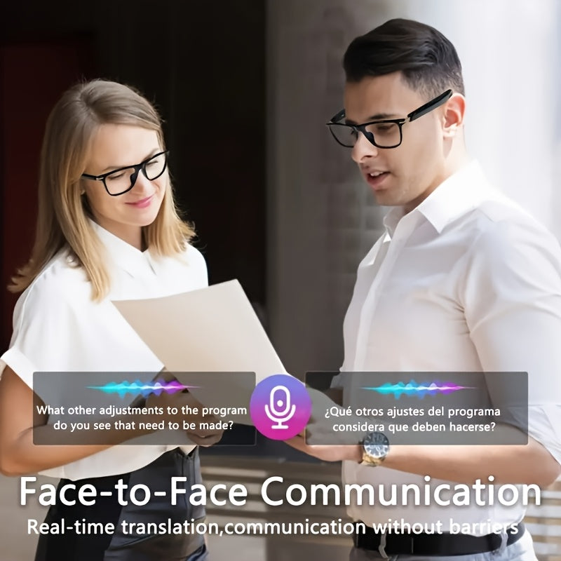 AI Smart Glasses, Supporting Real-time Translation in 160 Languages, Equipped with a GPT Chat System, Unisex Multifunctional Audio Glasses with Built-in Microphone and Speaker, Featuring Music Playback and Hands-free Calling During Calls