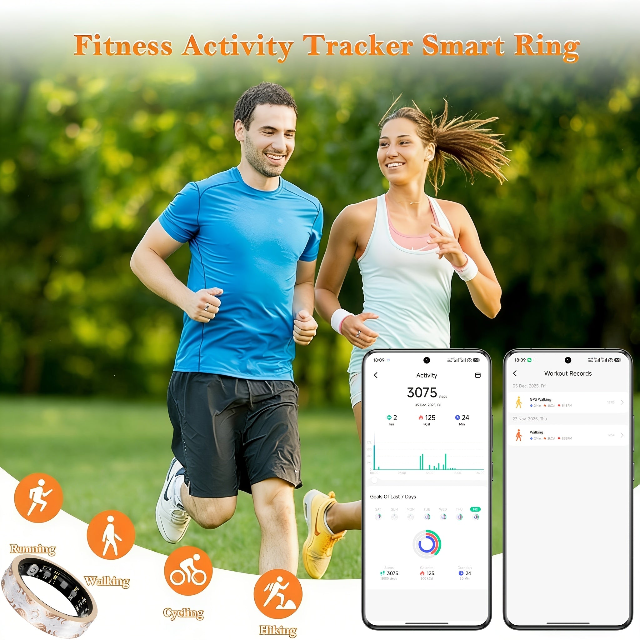 Smart Ring Fitness Tracker for Women, Health Sleep Tracker for iPhone and Android, Activity Tracker Ring with 24/7 Health Tracker, Exercise, Stress, Women Health, Gesture Control for Photos, Strava Sync, No Subscription - Gifts for Her Women Mom Wife