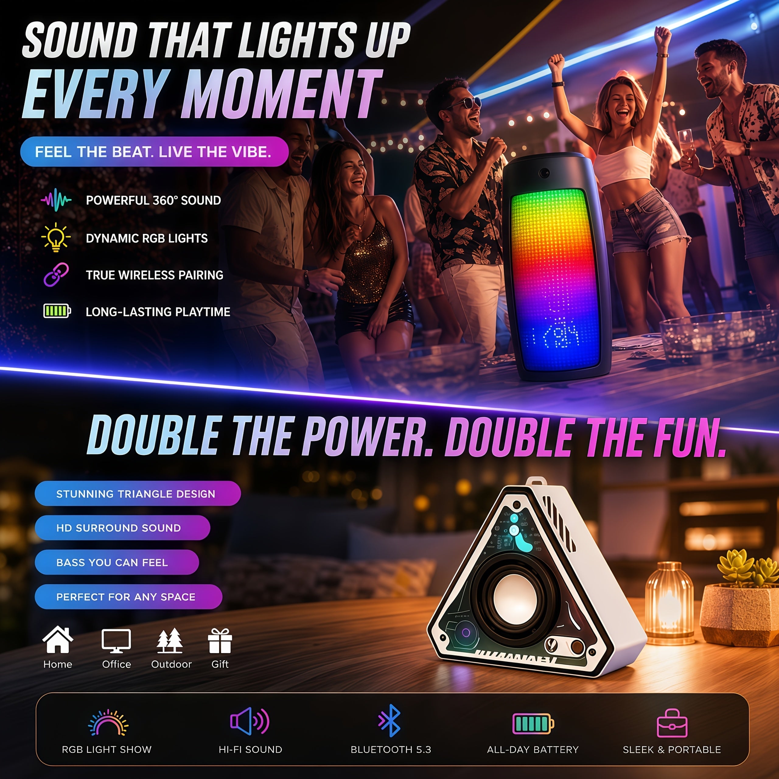 [Portable Outdoor Speaker] 1/2/3pcs 2026 All New Multiple Styles Cinema Subwoofer Outdoor Rechargeable Wireless Speakers, Triangular Shape Audio System, Portable Radio Speaker, Wireless Small Stereo Wireless Speaker With HD Sound, Portable Outdoor Loud St