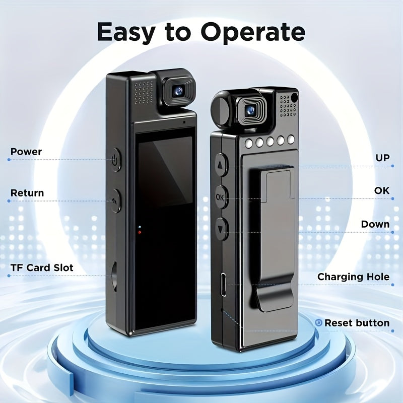 Smart Recorder - 1080P HD Body Camera, 180-Degree Rotatable Lens, Handheld Pocket Camcorder, USB Charging, Perfect Gift for Holidays & Birthdays (SD Card Not Included), Travel Companion, Event Recording, Lightweight Camera, Compact Design