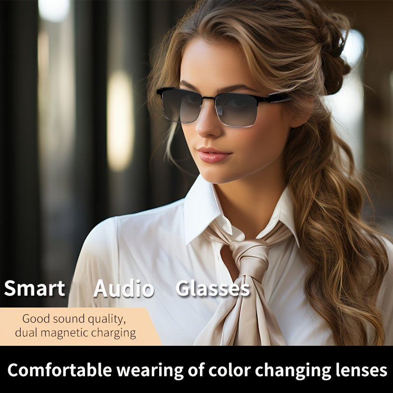 New Smart Glasses with Auto-tinting Lenses That Automatically Transform into Fashion Glasses in Sunlight. Built-in Microphone and Speaker for HD Voice Calls and HiFi Music Quality. Smart Audio Glasses, Ideal for Sports, Driving, Fishing, and Daily