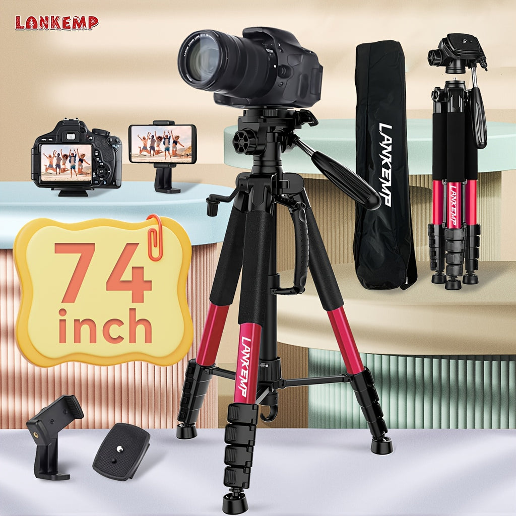 ALEiMON Aluminum Alloy Tripod, 74-inch Professional Heavy-duty Stand with Dual Quick Release Plate, Phone Clip, Carrying Bag for DSLR Cameras, Cell Phones, Projectors, Scopes, Webcams