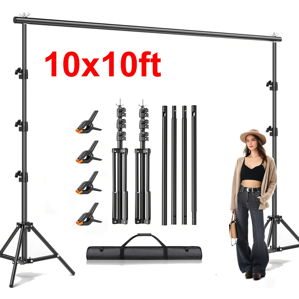 10X10ft/ 6.5X6.5ft Multi-size Adjustable Heavy Duty Backdrop Stand Kit - Sturdy Structure, Quick Setup for Weddings, Parties & Photo Studio
