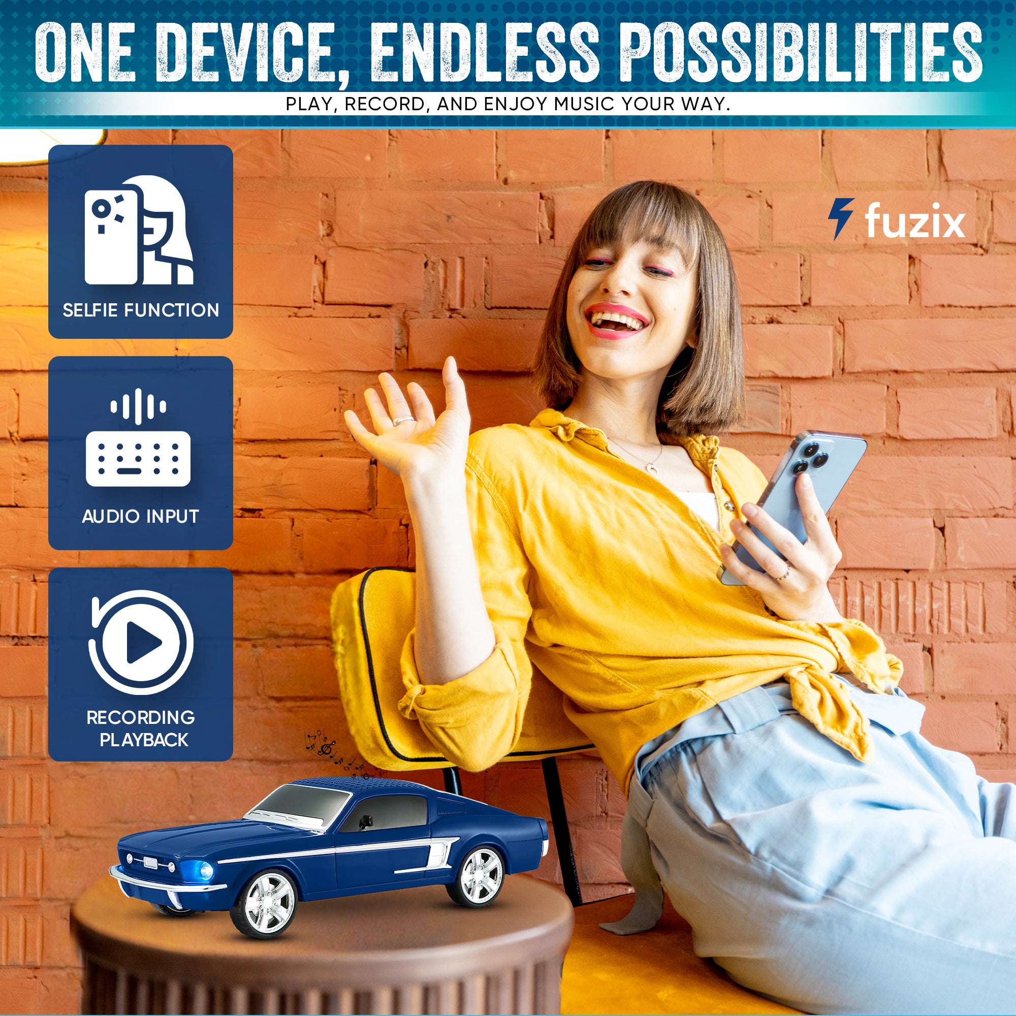 Fuzix WS-1967 Car Bluetooth Speaker – Retro Replica Design with LED Lights, Wireless Stereo Sound, FM Radio, USB/TF/AUX Input, Multiple Playback Modes, Rechargeable Battery, Clear High-Quality Audio, Perfect for Home, Travel, Parties & Festival Gifts