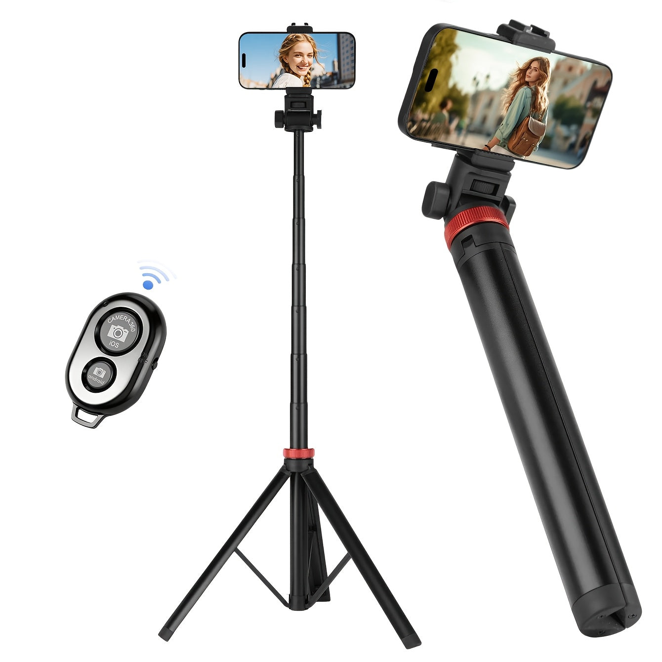 83.5-Inch Upgraded Mobile Phone Tripod with Remote Control, Adjustable Retractable Height, Stable Base, High-End Tripod Bracket And Travel Tripod, Suitable for Iphone 17/15/14, Etc., Android, Camera, Live Broadcast, And Various Short Video Platforms
