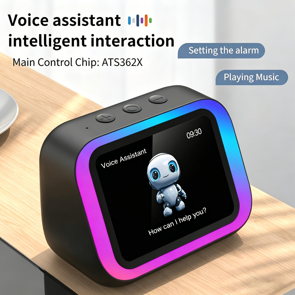 AI Smart Speaker, Smart Alarm Clock with Wireless Speaker & Dynamic RGB Light, Hi-Fi Stereo Sound, HD Smart Display, Answer/Make Call, Voice Assistant, Period Tracker, 2500mAh Battery, Portable Speakers - Charging Bedside Digital Clock