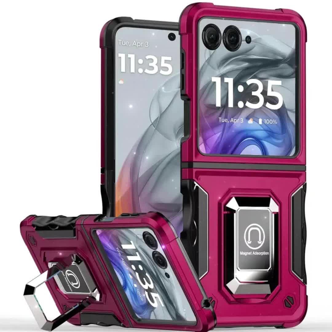 For Motorola Razr 2024 Phone Case, Defender Metal Magnetic Ring Stand Hybrid Cover