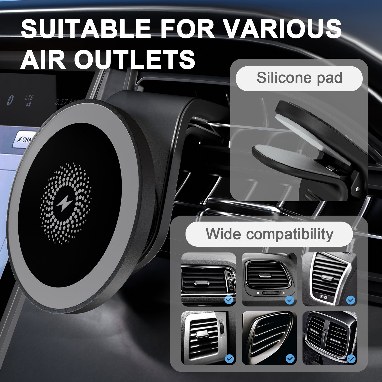 15W Maximum Fast Magnetic Wireless Car Charger Mount, Vehicle Phone Holder for Iphone 17/17 Air 16/16 Pro/16 Plus/16 Pro Max/15/14/13/12 Series, Compatible with for Samsung Galaxy Series And Android Phones, Supports Multiple Devices