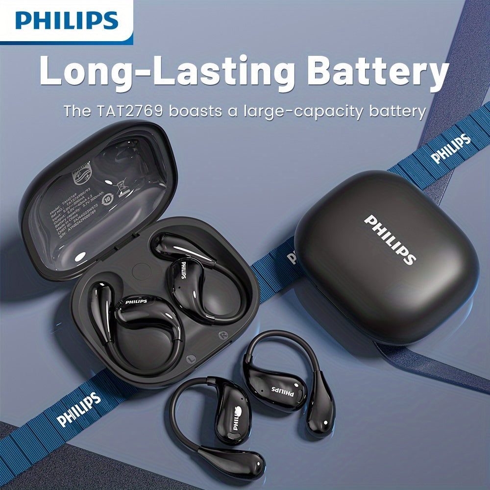 New Philips BT5. 4 Wireless Earphones Wireless Earbuds for Running Sports, Over-Ear Headphones Earphones with Earhooks, Noise Cancelling Headset Built-in Mic TAT2769