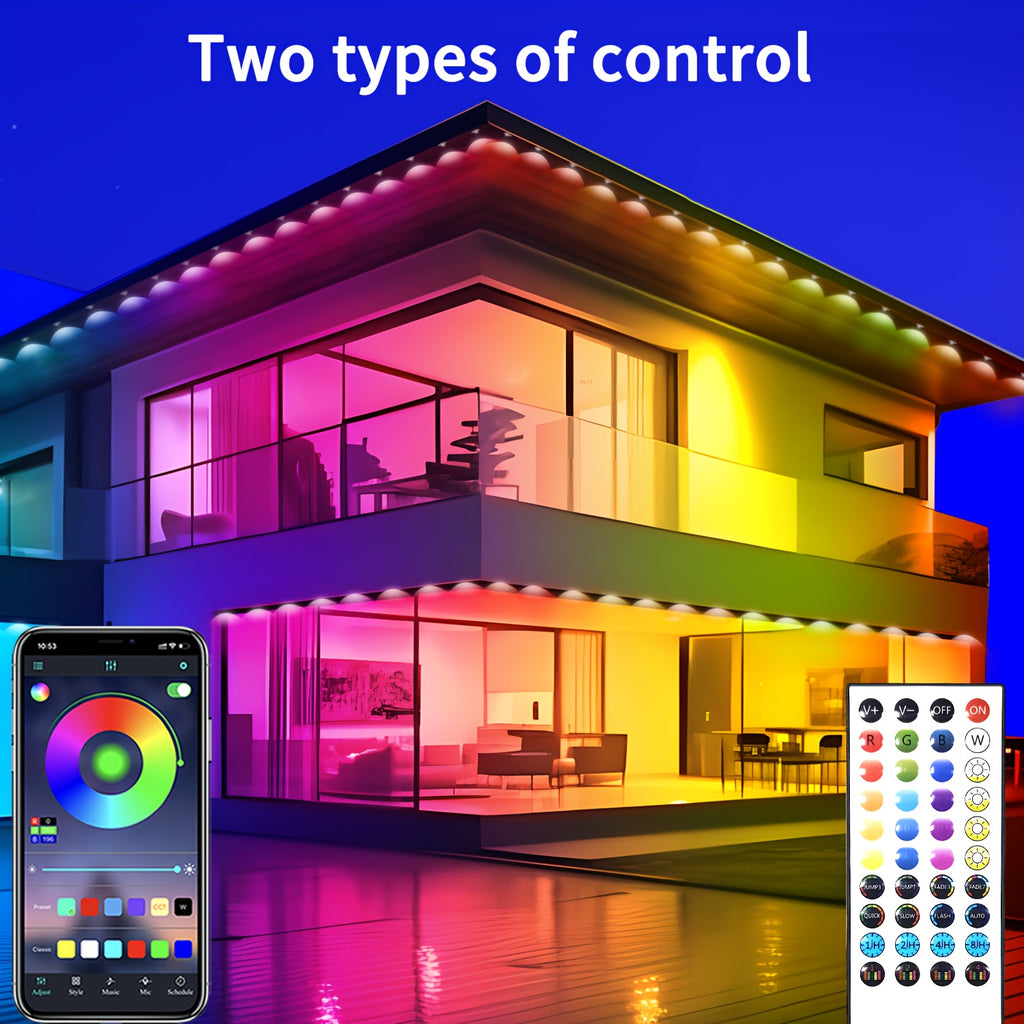 [RGB Eaves Lights] 500Ft Permanent Outdoor Light, RGB Eaves Lights, Scene Modes Outdoor Under Eave Lighting, Led Lights for Decor, Garden Decor, House, Party