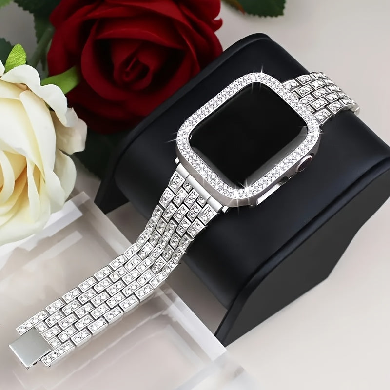 [Stylish Watch Strap] Compatible With For Apple Watch Ultra2 And Models 10 Through 1, Including SE, This Watch Strap Is Adorned With Rhinestones, Making It Stylish And Attractive. It Features A Five-Point Diamond Design Along With A Double Row Of Rhinesto