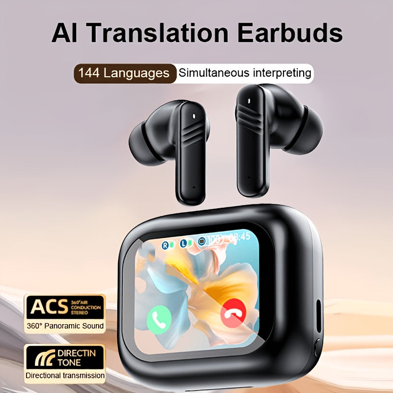 ANC Noise Cancelling AI Translation Headphones, Multi-Chinese Translation, with LCD Screen, In-Ear Comfortable Wear, Suitable for Business Meetings, International Travel