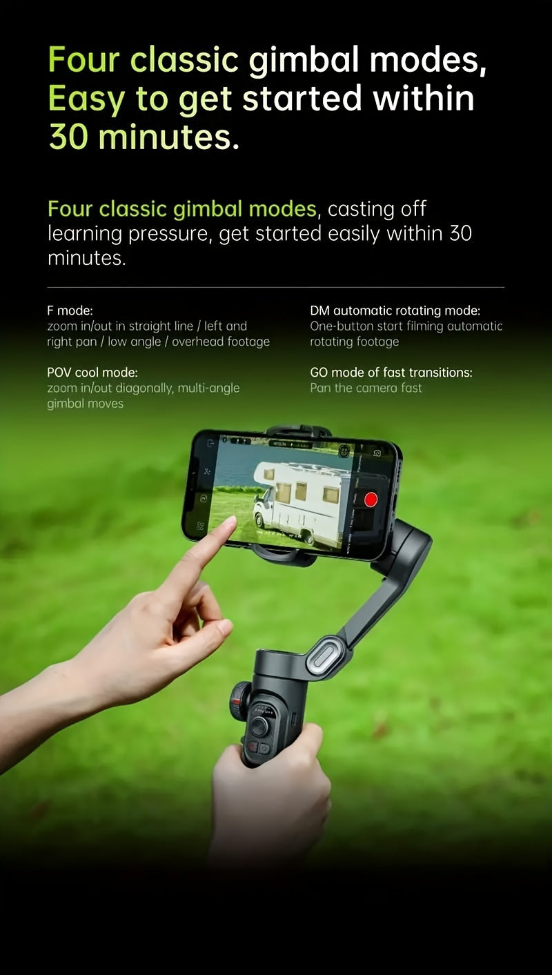 [Gimbal Stabilizer] AOCHUAN Foldable Portable Gimbal: 3-axis Stabilization, 360-degree Rotation, AI Automatic Face Tracking, Built-in Extendable Pole, Magnetic Wireless Remote Control With Panoramic Gesture Control Ideal For Vlogging