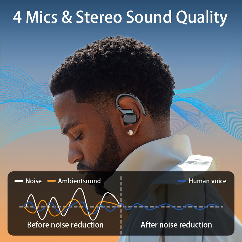 Completely Wireless Earbuds Featuring ENC Noise Cancellation, Touch Controls, Wireless Sports Earhooks, And an LED Display Charging Case. They Are Compatible with Mobile Phones, Support Type-C Charging