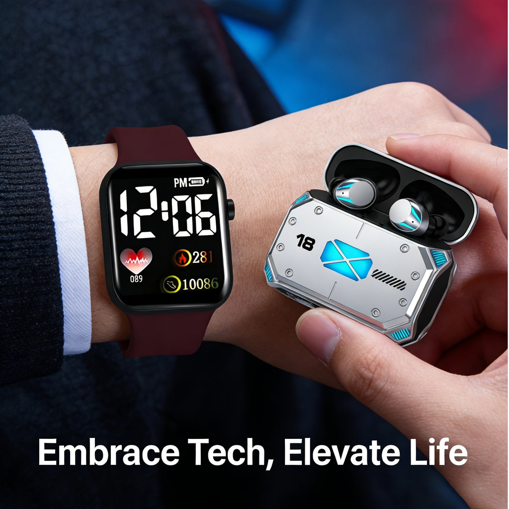 3pcs Set: Over-ear Wireless Bluetooth Headphones + Wireless In-ear Earbuds + Minimalist WatchCompatible with IOS, Android Smartphones Ultra-long Battery Life, Portable & Practical., Ideal for Back-to-school Gifts And Father's Day Presents.