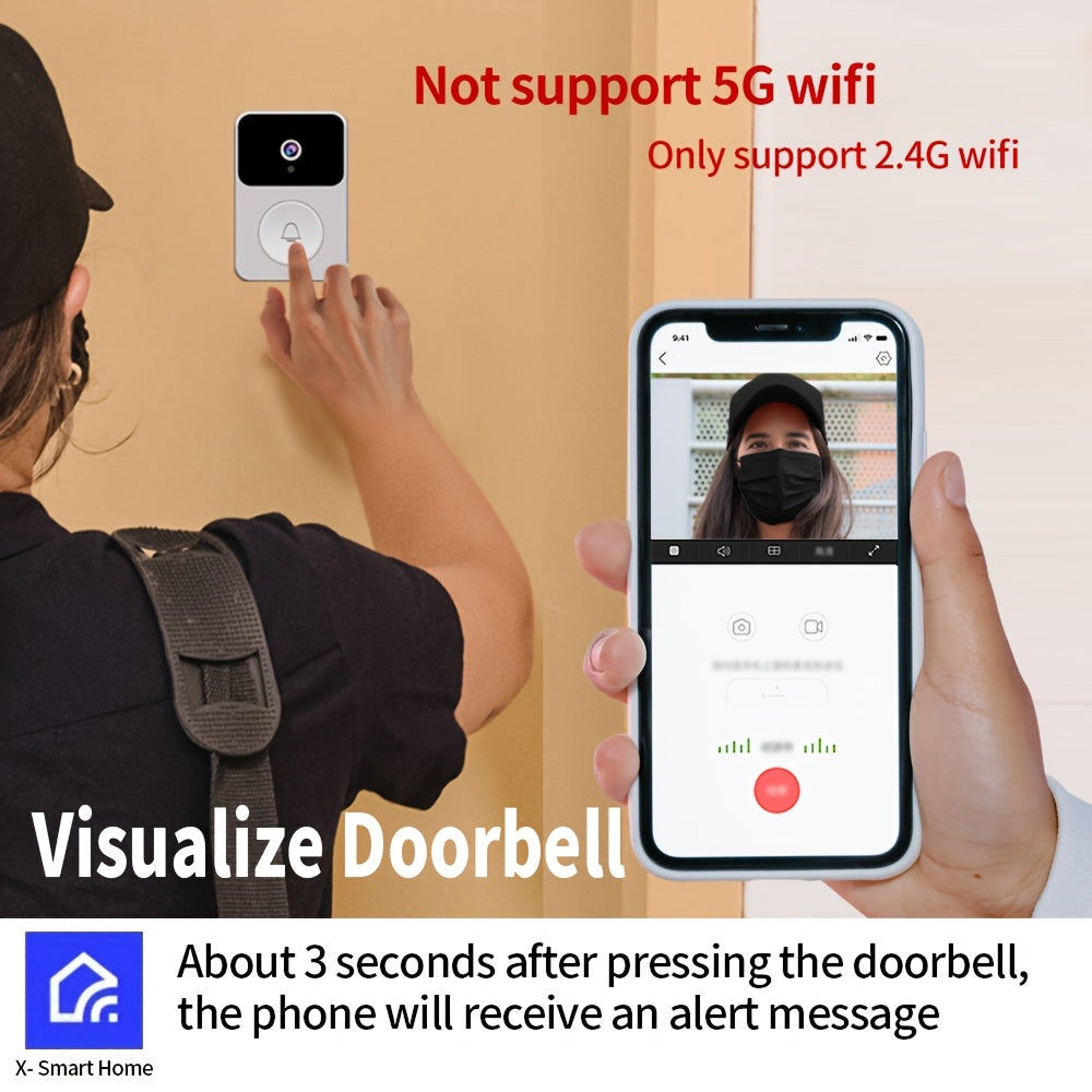 Smart Video Doorbell Camera Wireless, Smart Video Doorbell Home Intercom HD Night Vision 2. 4GWiFi Security Doorbell, Two-Way Audio, PIR Motion Detector, Photos, Recording, APP Control, Cloud SD Card Storage