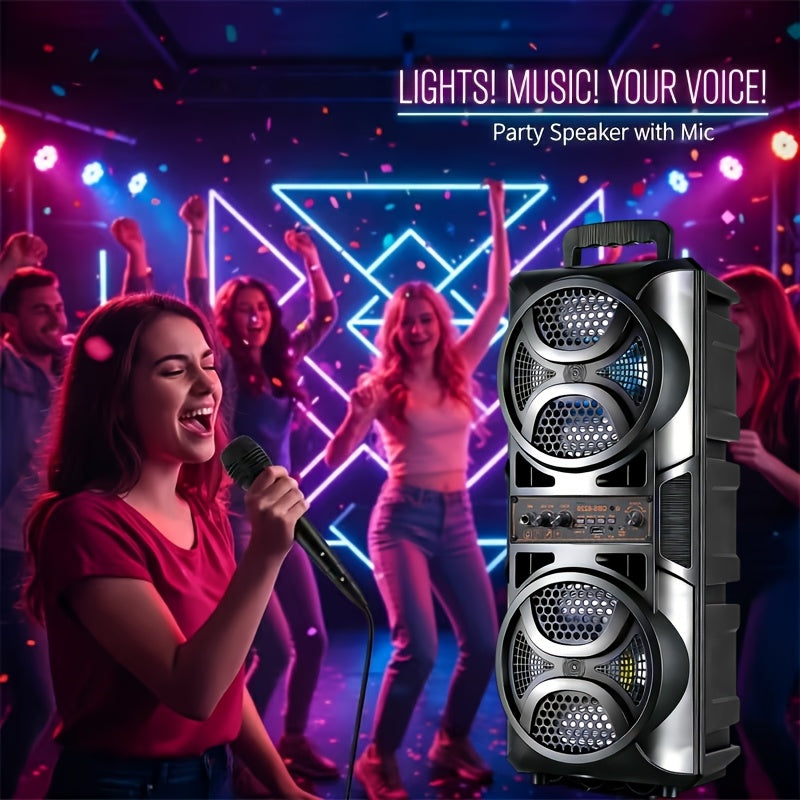 Wireless Wireless Dual Speaker Stereo Sound System Portable Subwoofer with RGB Ambience Lighting, Featuring Two Different Speaker Sizes, Excellent Sound Quality, Perfect for Family Gatherings/Party/Outdoor Camping, Home Entertainment, Trendy Audio