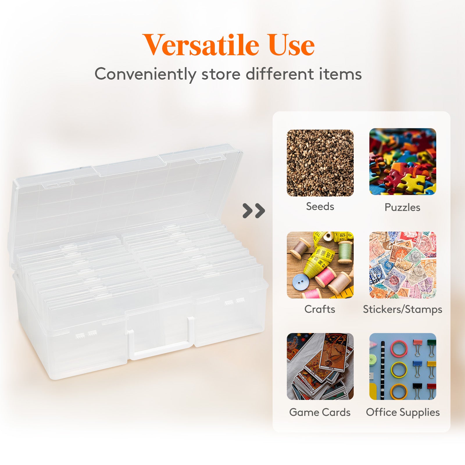 Photo Storage Box 4x6 Photo Case, 14 Inner Photo Keeper, Clear Photo Boxes Storage with 1 Sheet Label Sticker, Plastic Craft Storage Box with lids for Cards Pictures Stamps Office Supplies