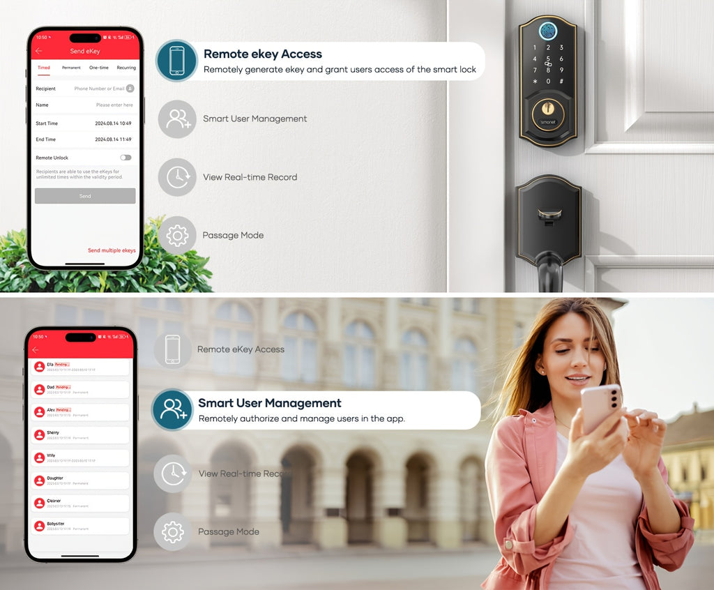 SMONET Smart Front Door Lock Set Keyless Entry Door Lock with Handle Fingerprint Smart Deadbolt Bluetooth Electronic Digital Keypad Lock Phone APP Auto Lock for Home Office Airbnb Hotel