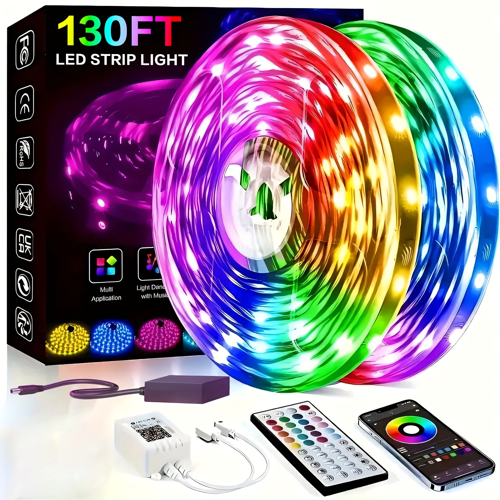 [Christmas Holiday Lighting] 200-50ft LED Light Strip RGB Color-Changing - 44-Key Remote Control, DIY Mode, And Dimmable, Suitable For Bedrooms, Living Rooms, Christmas Parties, Home Decoration, And Holiday Lighting