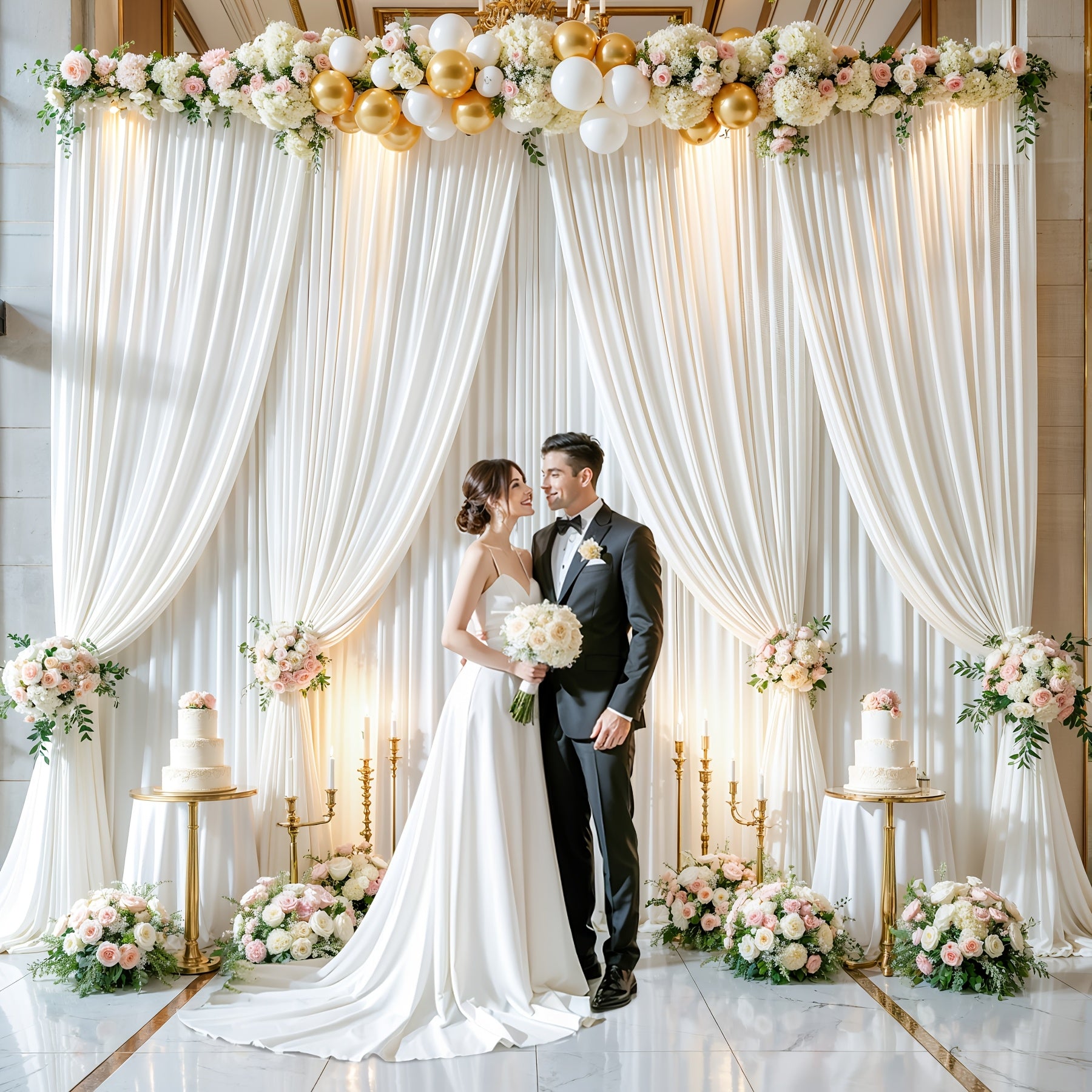2pcs 10x10ft Luxe Draped Backdrop Curtains - Soft & Y, Non-Transparent | Elegant Photo Backdrop & Party Decor for Weddings, Birthdays, Christenings