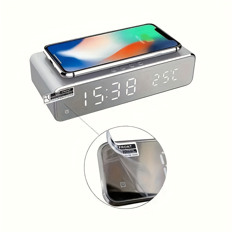 Wireless Charger with LED Alarm Clock and Thermometer Three-in-One Stylish Control Design Suitable for Home or Office Use